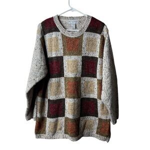 Vintage Dressbarn Patchwork Cozy Grandpa Oversized Wool Blend Sweater